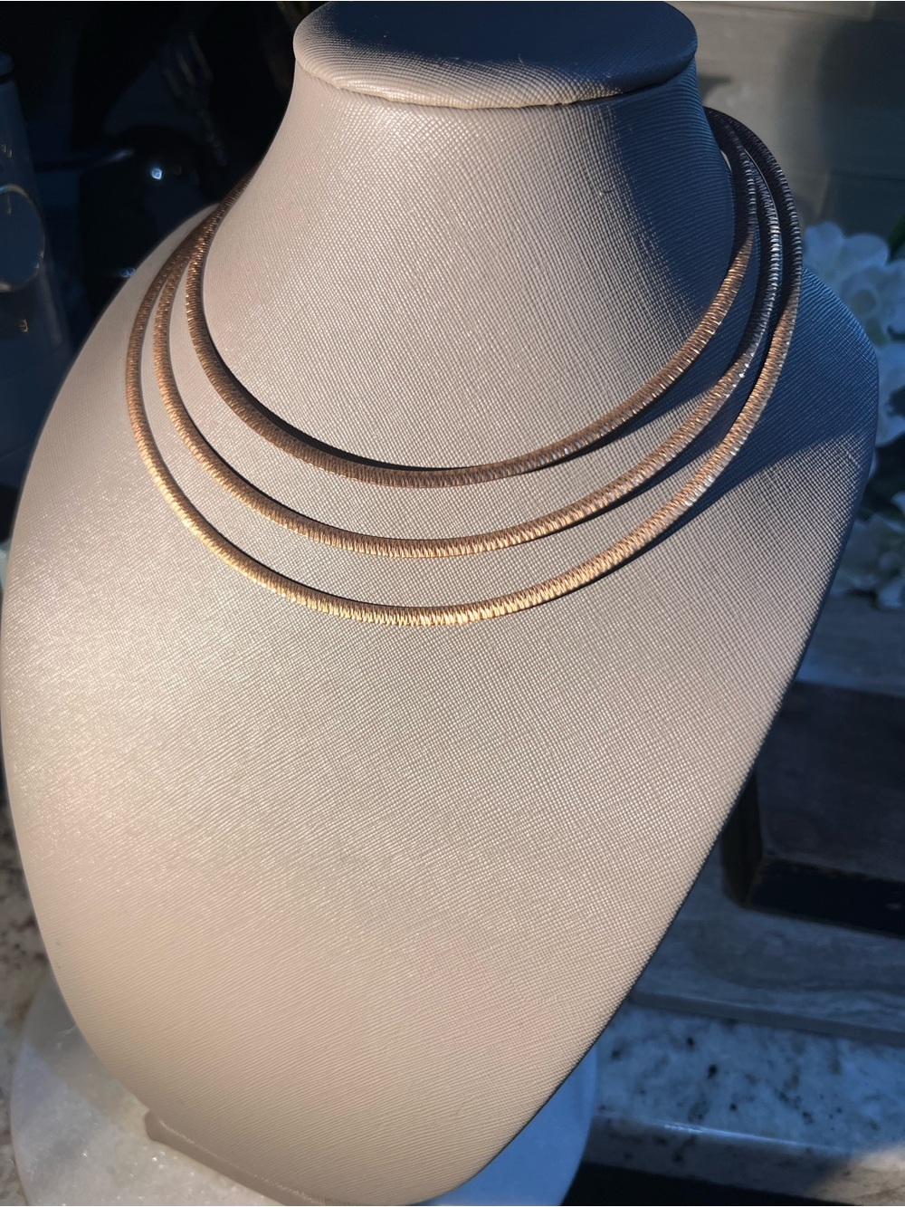 Gold-Tone Triple Strand Bronze Italy Collar Necklace In excellent condition